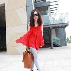 [] Oversize Chiffon Layer Red Top
