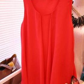 [] Oversize Chiffon Layer Red Top